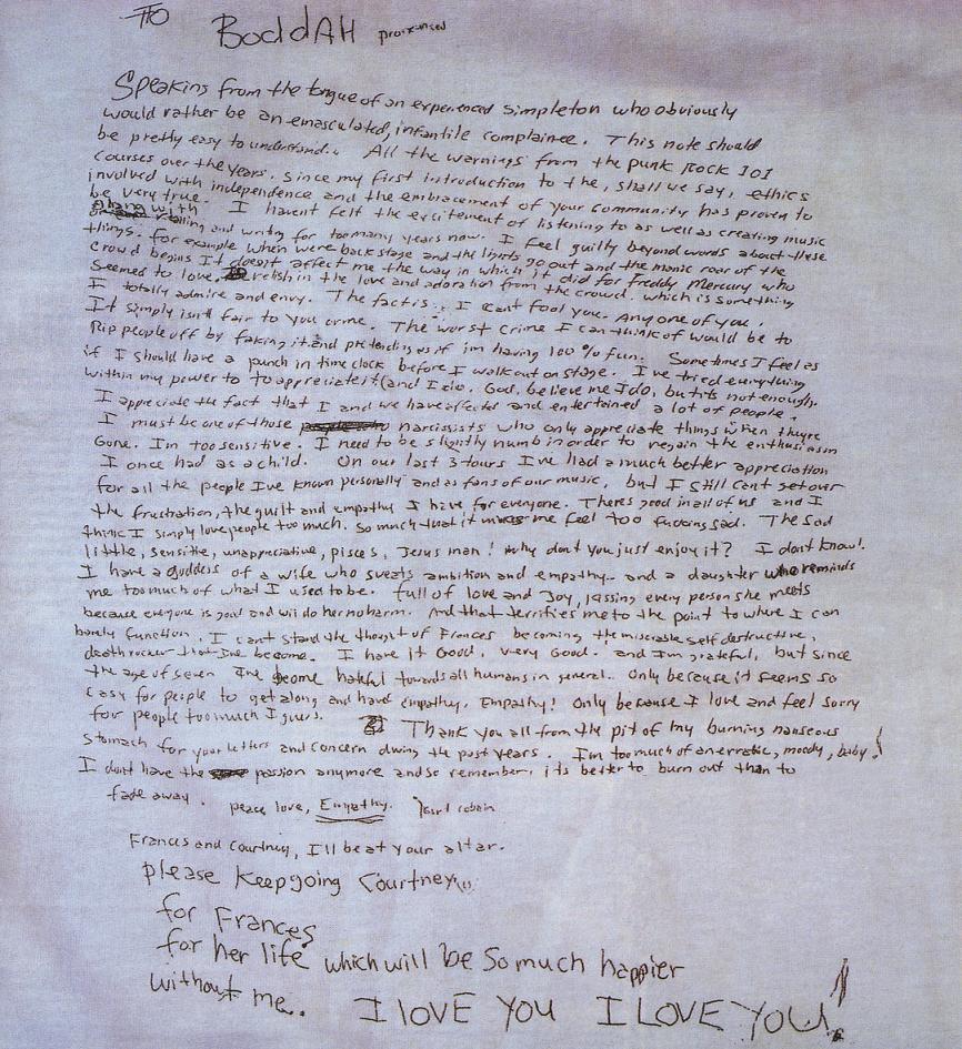 Kurt Cobain’s Suicide Note Kurt Cobain